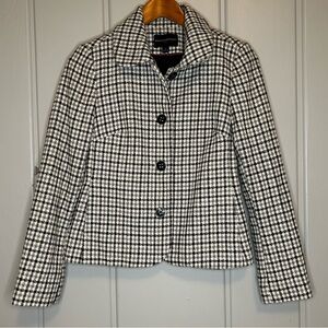 Banana Republic Women's Wool Blend Jacket Black White Grey Plaid Size 2